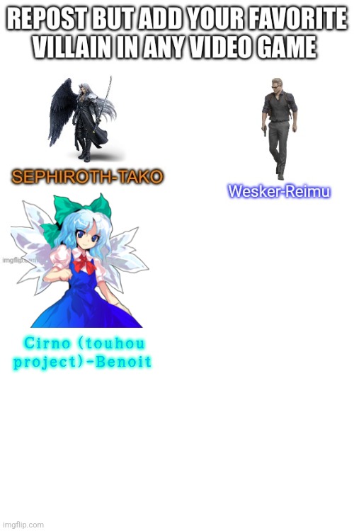 Either Cirno, Expunged (Dave and Bambi), or Naraku (Inuyasha) | Cirno (touhou project)-Benoit | made w/ Imgflip meme maker