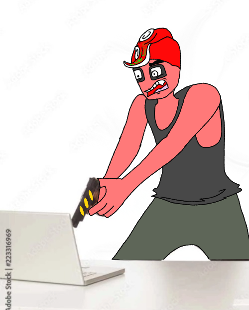 Octollie shooting at computer Blank Meme Template