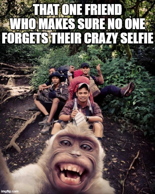 we all  have this type of friend right? | THAT ONE FRIEND WHO MAKES SURE NO ONE FORGETS THEIR CRAZY SELFIE | image tagged in memes | made w/ Imgflip meme maker