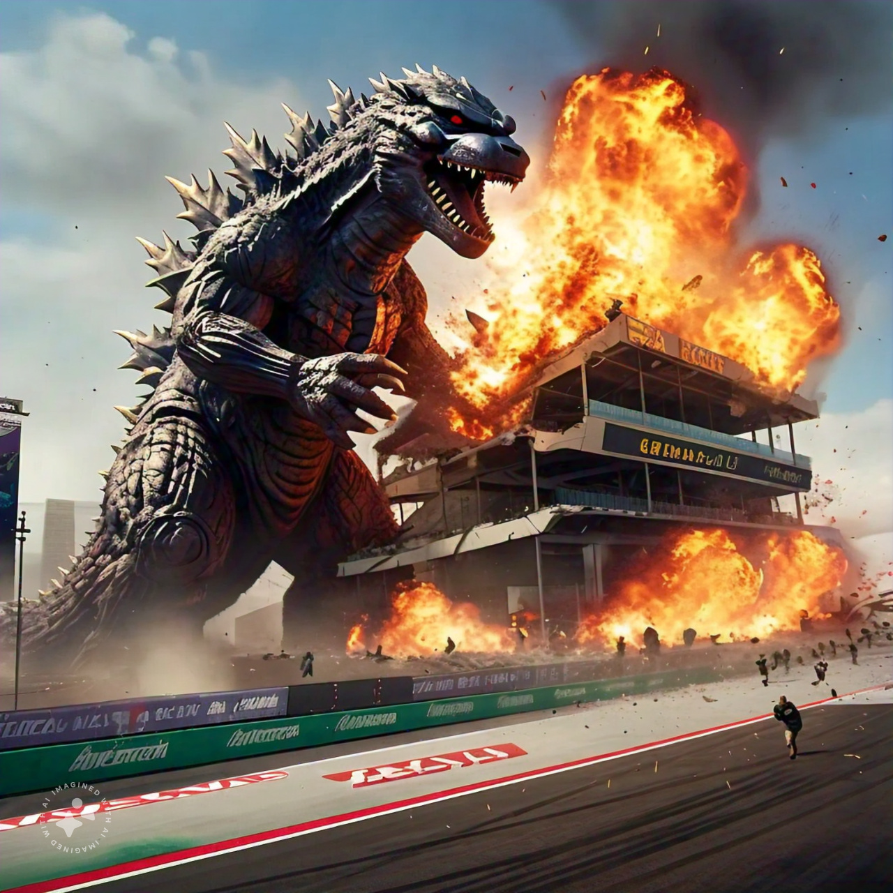 Godzilla at F1 Grand Prix Blank Meme Template