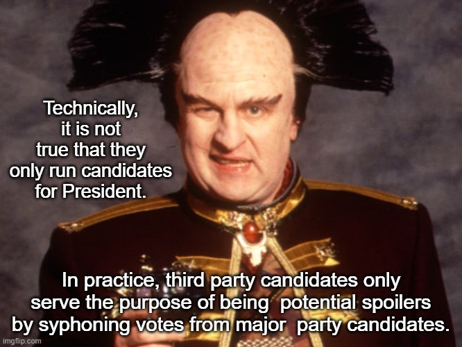 Londo | Technically, it is not true that they only run candidates for President. In practice, third party candidates only serve the purpose of being | image tagged in londo | made w/ Imgflip meme maker