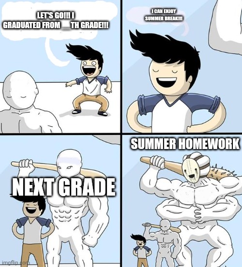 Goodbye High School Blank | I CAN ENJOY SUMMER BREAK!!! LET'S GO!!! I GRADUATED FROM __TH GRADE!!! SUMMER HOMEWORK; NEXT GRADE | image tagged in goodbye high school blank | made w/ Imgflip meme maker