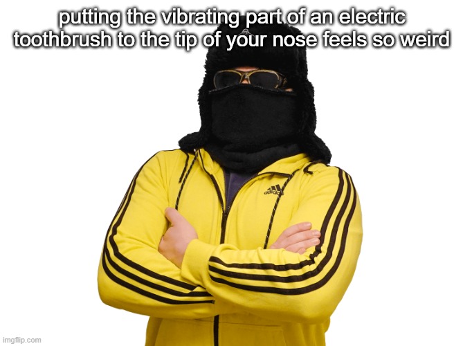 Made my sneeze actually | putting the vibrating part of an electric toothbrush to the tip of your nose feels so weird | image tagged in boris transparent | made w/ Imgflip meme maker