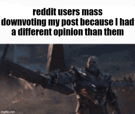 This man, _____ him | reddit users mass downvoting my post because I had a different opinion than them | image tagged in this man _____ him | made w/ Imgflip meme maker