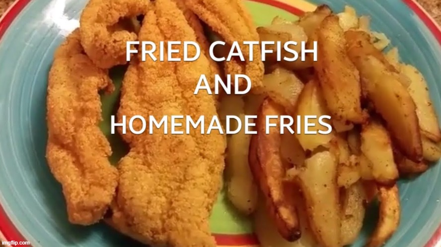 FRIED CATFISH AND HOMADE FRIES | image tagged in catfish | made w/ Imgflip meme maker