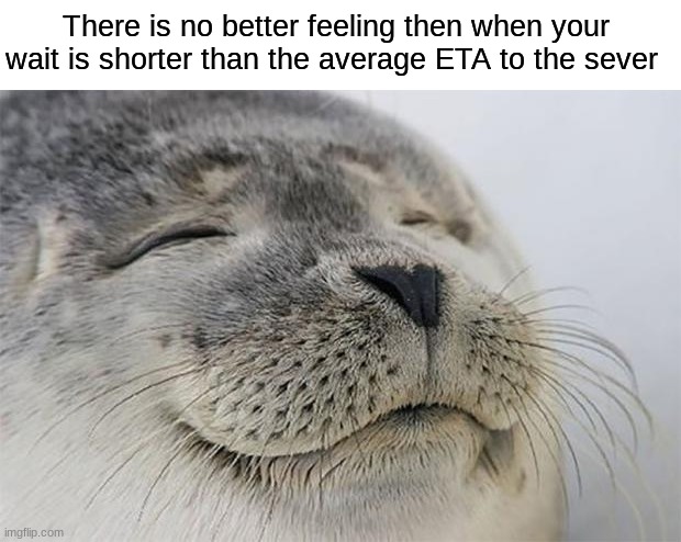 True bliss | There is no better feeling then when your wait is shorter than the average ETA to the sever | image tagged in memes,satisfied seal | made w/ Imgflip meme maker