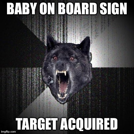Insanity Wolf Meme | BABY ON BOARD SIGN TARGET ACQUIRED | image tagged in memes,insanity wolf | made w/ Imgflip meme maker