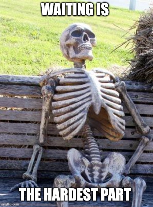 Waiting is the hardest part | WAITING IS; THE HARDEST PART | image tagged in memes,waiting skeleton,funny memes | made w/ Imgflip meme maker