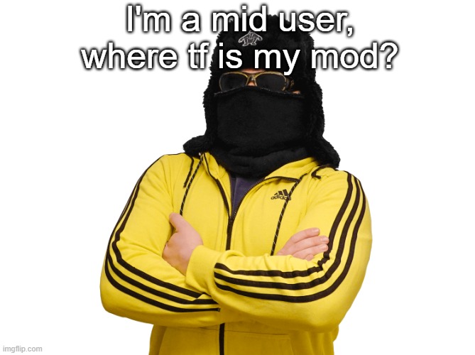 Boris transparent | I'm a mid user, where tf is my mod? | image tagged in boris transparent | made w/ Imgflip meme maker
