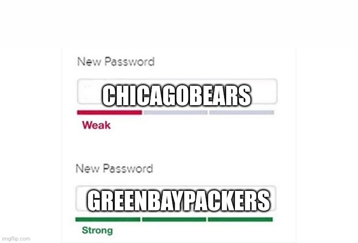 Weak strong password | CHICAGOBEARS; GREENBAYPACKERS | image tagged in weak strong password | made w/ Imgflip meme maker