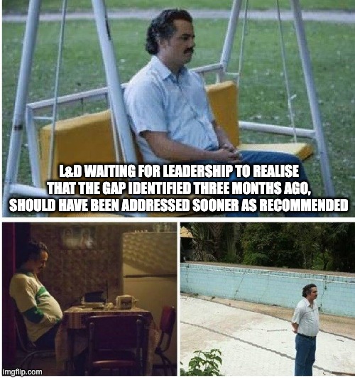 L&D | L&D WAITING FOR LEADERSHIP TO REALISE THAT THE GAP IDENTIFIED THREE MONTHS AGO, SHOULD HAVE BEEN ADDRESSED SOONER AS RECOMMENDED | image tagged in narcos waiting | made w/ Imgflip meme maker