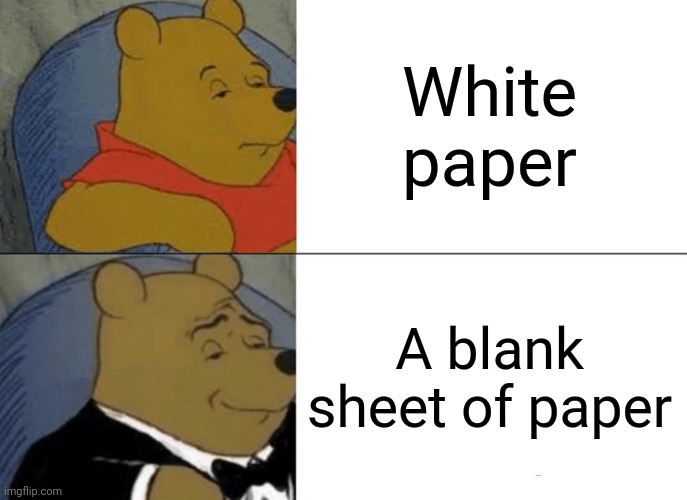 Please upvote | White paper; A blank sheet of paper | image tagged in memes,tuxedo winnie the pooh | made w/ Imgflip meme maker