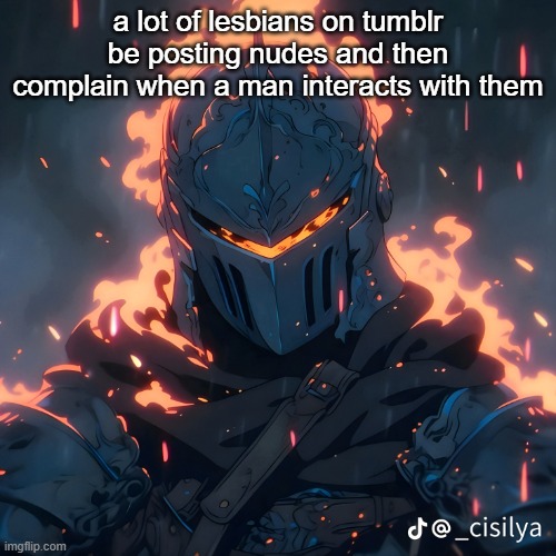 If you don't want men gooning to you, maybe don't post your nudes | a lot of lesbians on tumblr be posting nudes and then complain when a man interacts with them | image tagged in knight | made w/ Imgflip meme maker