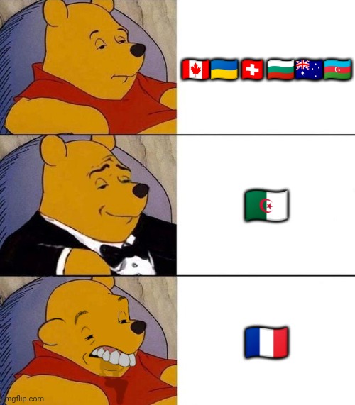 I hâte france | 🇨🇦🇺🇦🇨🇭🇧🇬🇦🇺🇦🇿; 🇩🇿; 🇨🇵 | image tagged in best better blurst | made w/ Imgflip meme maker