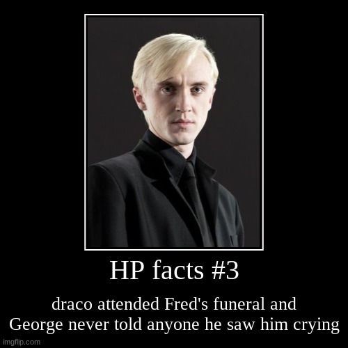 HP facts #3 | draco attended Fred's funeral and George never told anyone he saw him crying | image tagged in funny,demotivationals | made w/ Imgflip demotivational maker