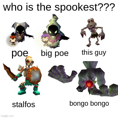who is the spookest??? poe; big poe; this guy; bongo bongo; stalfos | made w/ Imgflip meme maker