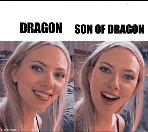 Dragon | SON OF DRAGON; DRAGON | image tagged in smiling blonde girl,dragon,look son | made w/ Imgflip meme maker