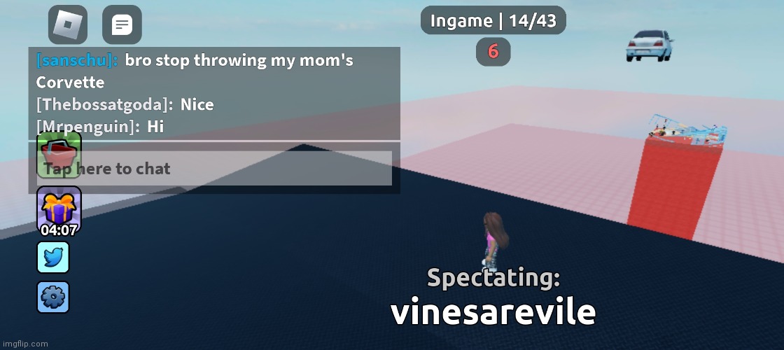 Stop throwing my moms corvette | image tagged in roblox,funny,chat | made w/ Imgflip meme maker