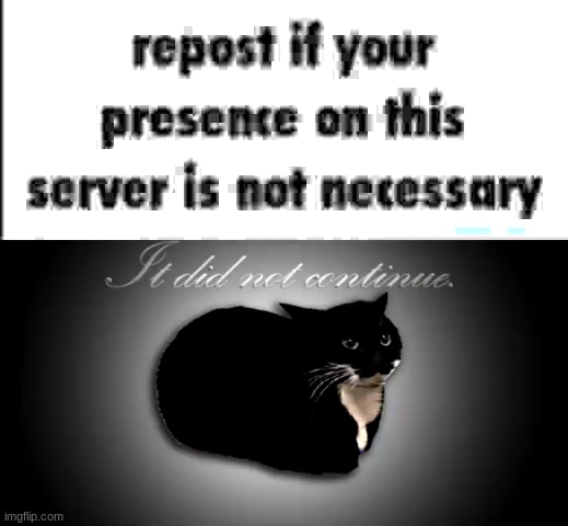 repost if your presence on this server is not necessary | image tagged in repost if your presence on this server is not necessary | made w/ Imgflip meme maker