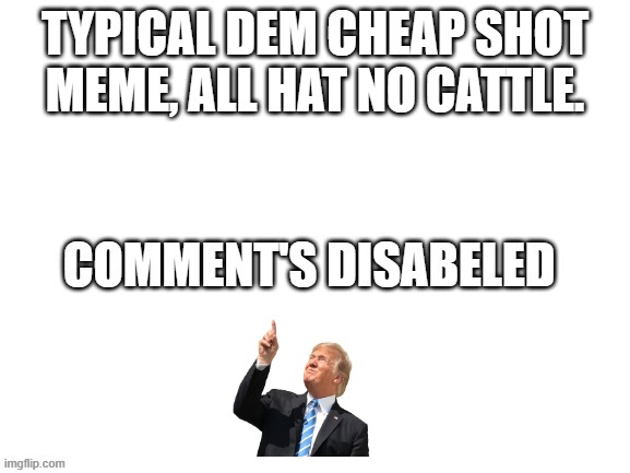 Does it work now ? | TYPICAL DEM CHEAP SHOT MEME, ALL HAT NO CATTLE. | made w/ Imgflip meme maker