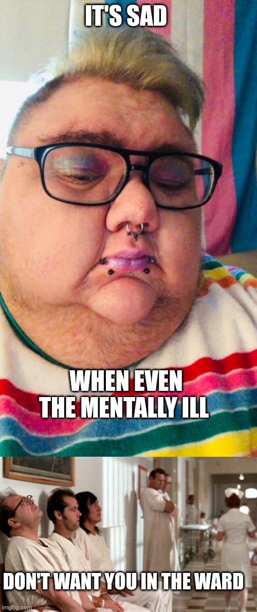 trans meme | IT'S SAD; WHEN EVEN THE MENTALLY ILL; DON'T WANT YOU IN THE WARD | image tagged in mental hospital | made w/ Imgflip meme maker