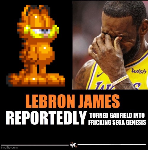 Lebron James Reportedly forgot to | TURNED GARFIELD INTO FRICKING SEGA GENESIS | image tagged in lebron james reportedly forgot to | made w/ Imgflip meme maker