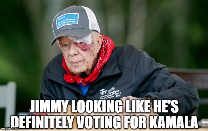 Beat Out the Vote | JIMMY LOOKING LIKE HE'S DEFINITELY VOTING FOR KAMALA | image tagged in jimmy carter | made w/ Imgflip meme maker