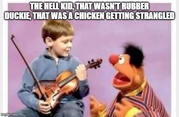 Bad Violin | THE HELL KID, THAT WASN'T RUBBER DUCKIE, THAT WAS A CHICKEN GETTING STRANGLED | image tagged in music | made w/ Imgflip meme maker