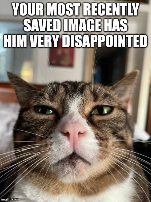 YOUR MOST RECENTLY SAVED IMAGE HAS HIM VERY DISAPPOINTED | made w/ Imgflip meme maker
