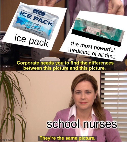 They're The Same Picture | the most powerful medicine of all time; ice pack; school nurses | image tagged in memes,they're the same picture | made w/ Imgflip meme maker