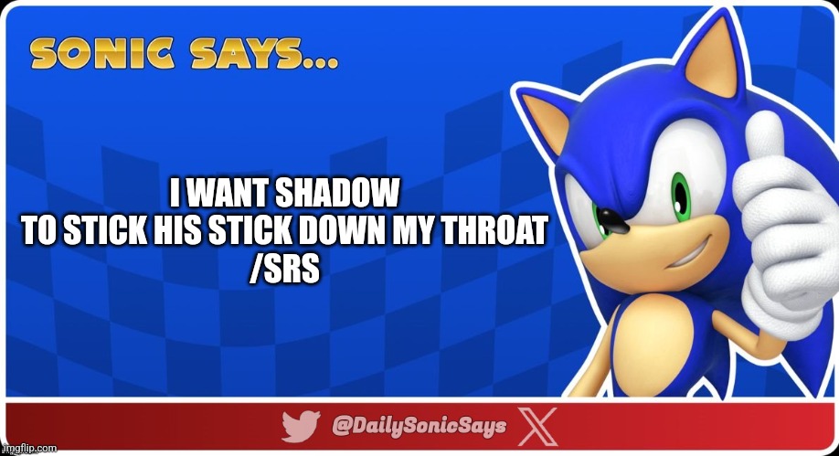 Sonic Says #66 | I WANT SHADOW TO STICK HIS STICK DOWN MY THROAT
/SRS | image tagged in sonic says v3 | made w/ Imgflip meme maker