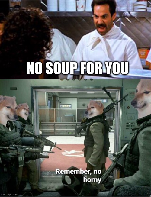 NO SOUP FOR YOU | image tagged in no soup for you,remember no horny | made w/ Imgflip meme maker