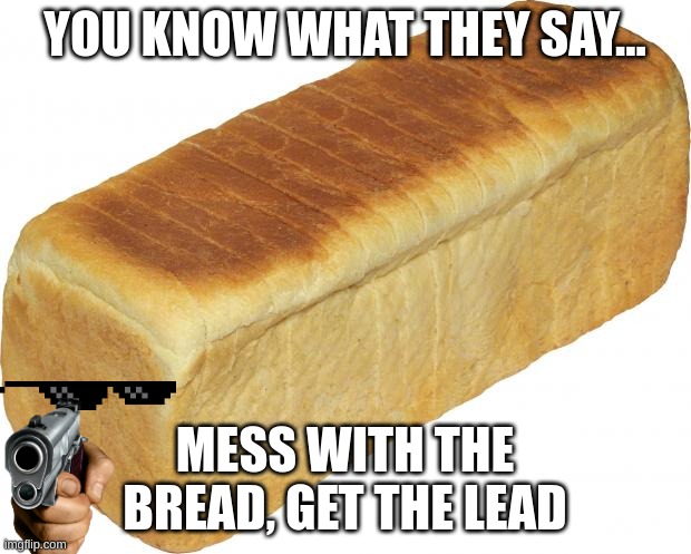 Breadddd | YOU KNOW WHAT THEY SAY... MESS WITH THE BREAD, GET THE LEAD | image tagged in breadddd | made w/ Imgflip meme maker