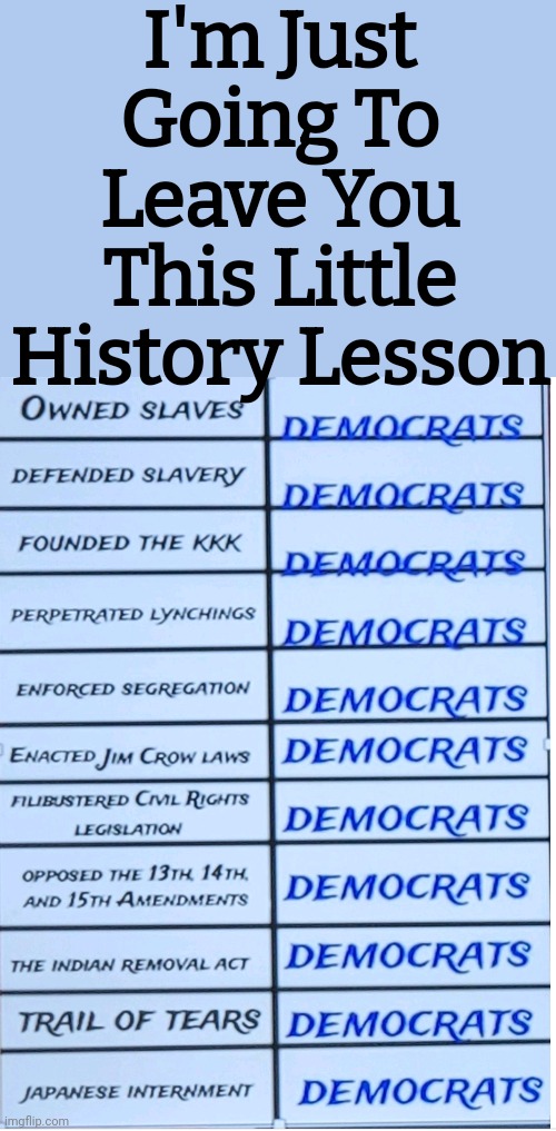 History Lesson | I'm Just Going To Leave You This Little History Lesson | image tagged in history,lesson | made w/ Imgflip meme maker