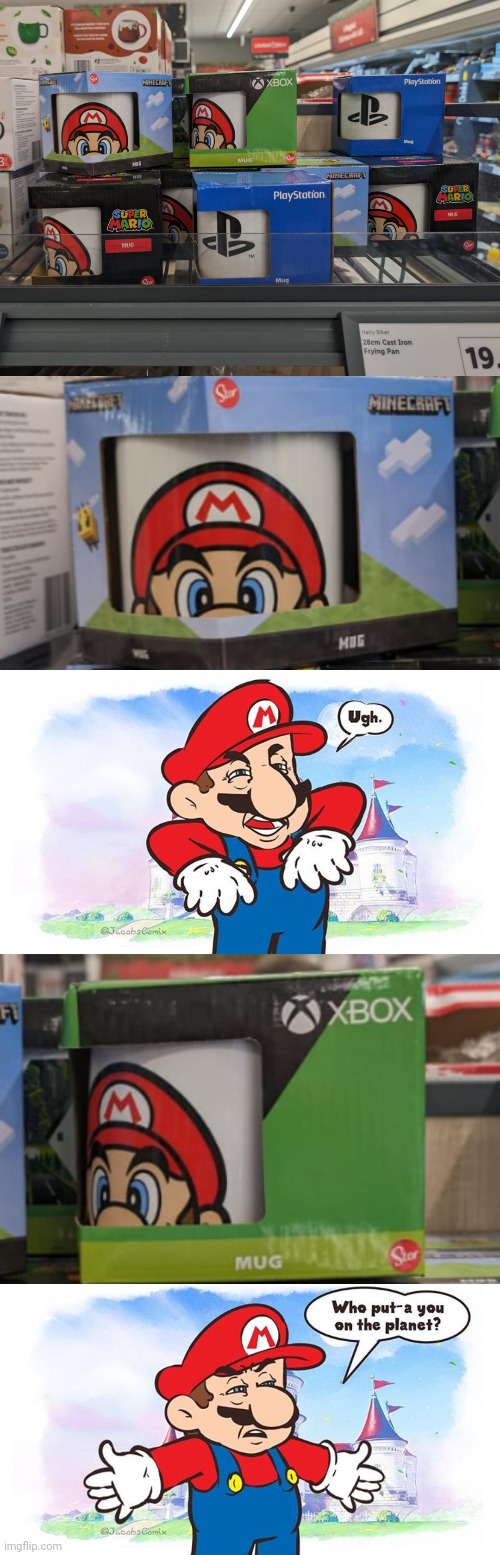 CLEARLY THE MUG MAKERS NEVER PLAY VIDEO GAMES | image tagged in mug,super mario bros,minecraft,xbox,playstation,fail | made w/ Imgflip meme maker