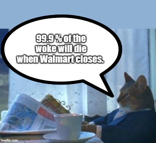 I Should Buy A Boat Cat | 99.9 % of the woke will die when Walmart closes. | image tagged in memes,i should buy a boat cat | made w/ Imgflip meme maker