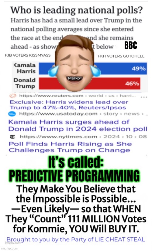 Is there anyone who is not aware of how BIASED POLLING Skews the Outcome?  Or, WHY They Do It? | BBC | image tagged in memes,communist ahead a polls,walz swallows more horse paste,delusional dem voters make me vomit,fkh voters gotohell | made w/ Imgflip meme maker