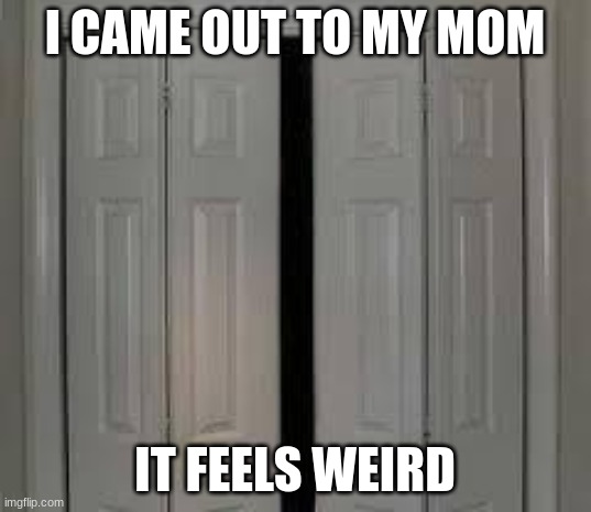 I'll tell in comments | I CAME OUT TO MY MOM; IT FEELS WEIRD | image tagged in closet,genderfluid,pronouns,uhh | made w/ Imgflip meme maker