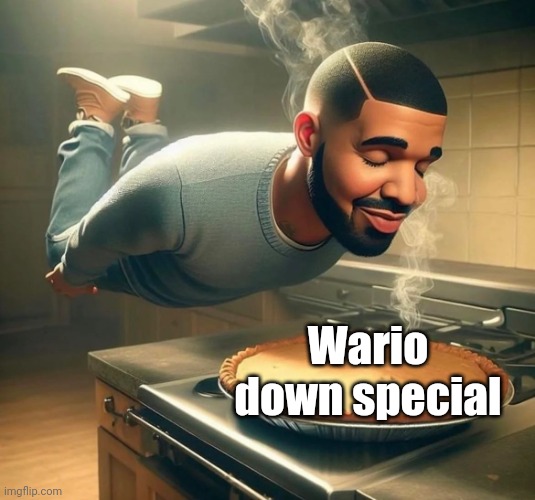 ㅤ | Wario down special | image tagged in ai drake sniffing pie | made w/ Imgflip meme maker