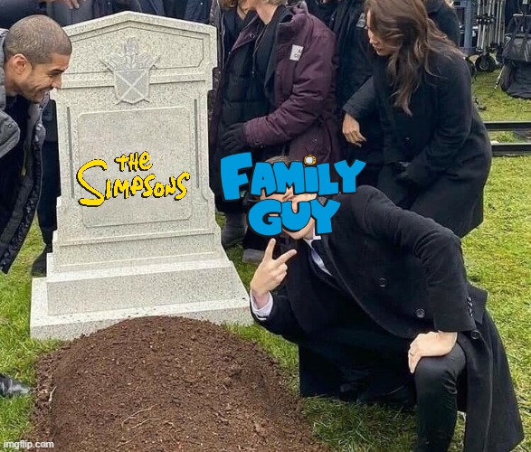 hehehehehehehehe | image tagged in peace sign tombstone,rip,the simpsons,family guy,20th century fox,disney | made w/ Imgflip meme maker