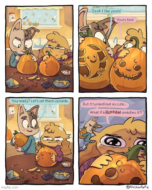 'Ruffian', in case you're wondering, is another word for 'criminal'. | image tagged in dogs,halloween,pumpkins,jack-o-lanterns,cute,criminal | made w/ Imgflip meme maker