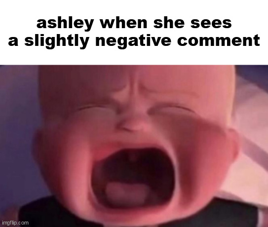 "WAAHH HOW DARE YOU SAY SHIT LIKE THIS TO ME, YOU JUST SAID THAT I LOOK KINDA UGLY? IM GONNA BLOCK YOU!!!!" | ashley when she sees a slightly negative comment | image tagged in boss baby crying | made w/ Imgflip meme maker