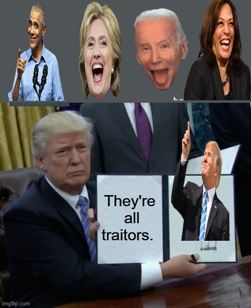 SOLD out the US citizens to the ELITE  controled NWO. Destroyed from within. | They're  all traitors. | image tagged in memes,trump bill signing | made w/ Imgflip meme maker