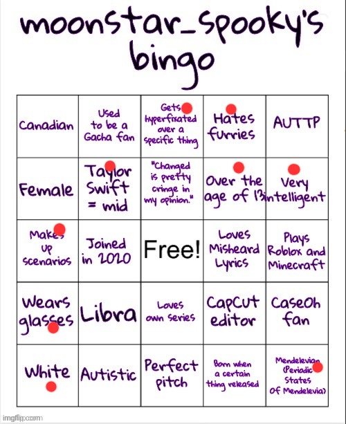 moonstar_spooky's bingo | image tagged in moonstar_spooky's bingo | made w/ Imgflip meme maker