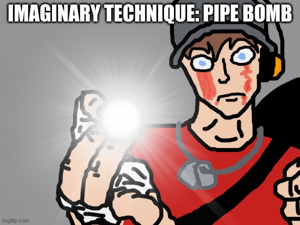 What do you guys think about my Scout drawing? | IMAGINARY TECHNIQUE: PIPE BOMB | image tagged in tf2,tf2 scout,drawing,jjk,jujutsu kaisen,hollow purple | made w/ Imgflip meme maker