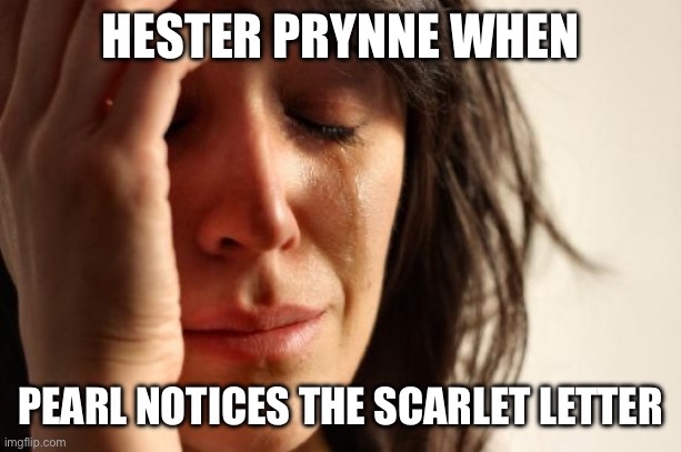 Scarlet letter meme | HESTER PRYNNE WHEN; PEARL NOTICES THE SCARLET LETTER | image tagged in memes,first world problems | made w/ Imgflip meme maker