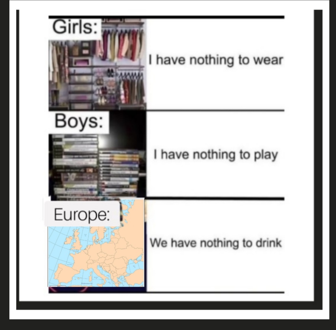 Europe has nothing to drink meme Blank Meme Template