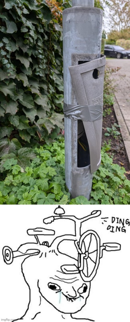 Taped it boss | image tagged in ding ding,tape,taped,you had one job,memes,pole | made w/ Imgflip meme maker