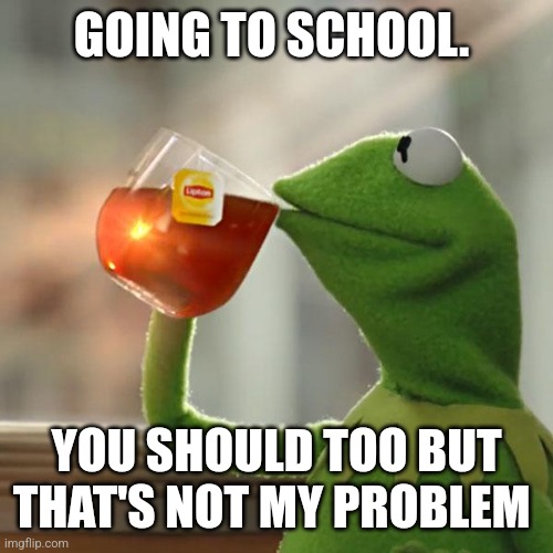 But That's None Of My Business | GOING TO SCHOOL. YOU SHOULD TOO BUT THAT'S NOT MY PROBLEM | image tagged in memes,but that's none of my business,kermit the frog | made w/ Imgflip meme maker