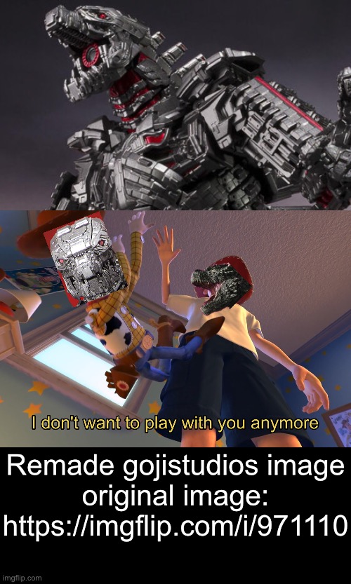 Got bored and remade gojistudios image | Remade gojistudios image
original image:
https://imgflip.com/i/971110 | image tagged in mechagodzilla,godzilla,figure | made w/ Imgflip meme maker